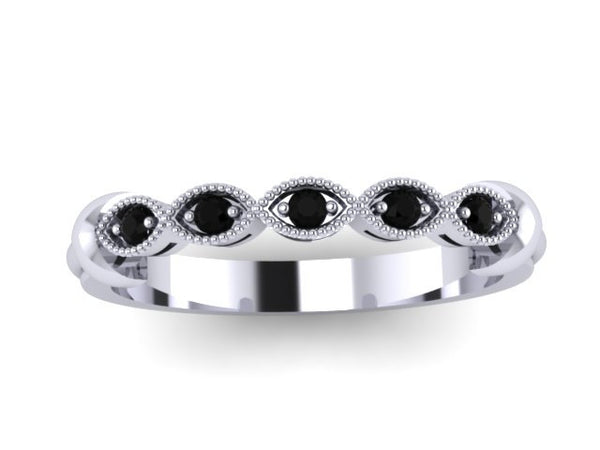 14K White Gold Band Black Diamond Band Wedding Band Matching Ring Bridal Set Fine Jewelry Holiday Gifts Valentine's Gift For Her   - V1116