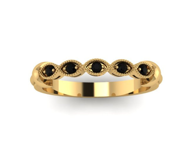 Yellow Gold Band Black Diamond Band Wedding Band 14K Matching Ring Bridal Set Fine Jewelry Holiday Gifts Valentine's Gift For Her   - V1116