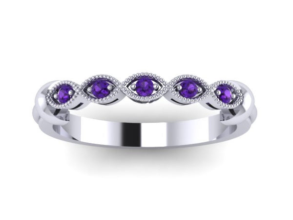 Amethyst Band 14K White Gold Band Wedding Band Matching Ring Fine Jewelry Holiday Gifts Her Gems February Birthstone Fine Jewelry - V1116