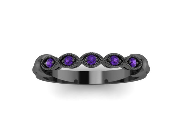 Amethyst Band 14K Black Gold Band February Birthstone Matching Ring Bridal Fine Jewelry Holiday Gifts Valentine's Gift For Her Gems - V1116