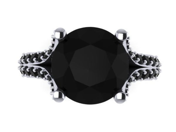 14K White Gold Engagement Ring Split Shank Natural Black Diamond Classic Engagement Ring With 8mm Natural Diamond Center Celebrity - V1117