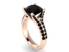 14K Rose Gold Engagement Ring Split Shank Natural Black Diamond Classic Engagement Ring With 8mm Natural Diamond Center Celebrity - V1117