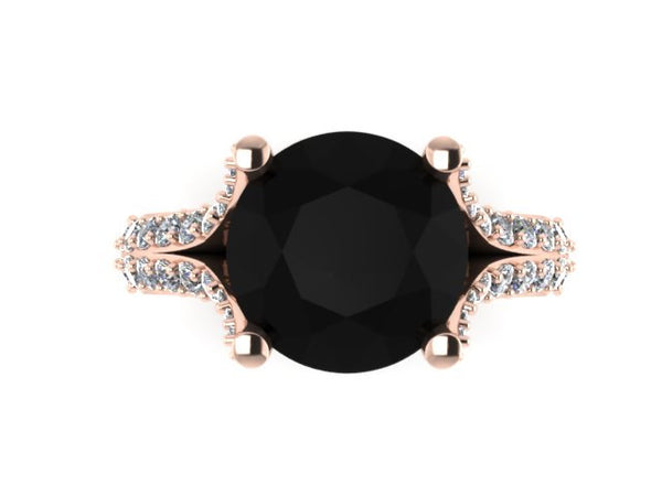 14K Rose Gold Engagement Ring Split Shank Natural Black Diamond Classic Engagement Ring With 8mm Natural Diamond Center Celebrity - V1117