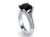 14K White Gold Engagement Ring Split Shank Natural Black Diamond Classic Engagement Ring With 8mm Natural Diamond Center Celebrity - V1117