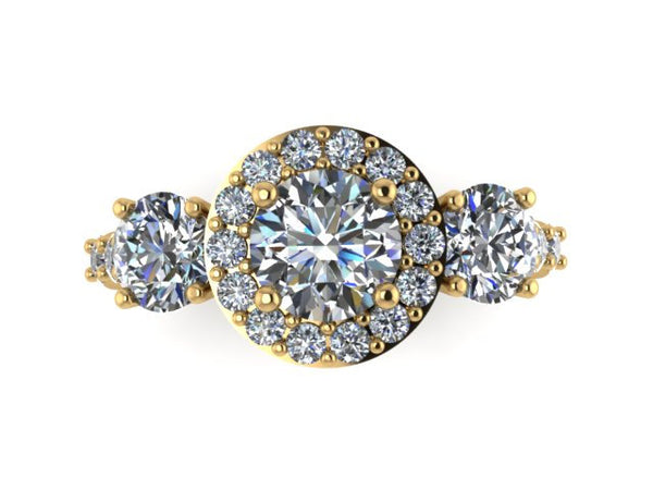 14k Yellow Gold Engagement Ring Diamond Halo Bridal Ring Forever One Moissanite Engagement Ring Valentine's Gift Unique Engage- V1120