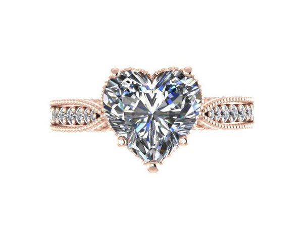 Rose Gold Victorian Engagement Ring Diamond Engagement Ring Charles & Colvard Forever Brilliant Heart Shape Moissanite Ring 14K Gold - V1126