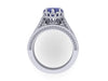 Victorian Diamond Bridal Set Engagement Ring  With Matching Band Heart Shape Blue Sapphire Center 14K White Gold Mother's Day Gift - V1126