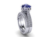 Victorian Diamond Bridal Set Engagement Ring  With Matching Band Heart Shape Blue Sapphire Center 14K White Gold Mother's Day Gift - V1126