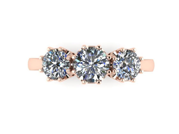 Unique Three-Stone Charles & Colvard Forever One Moissanite Band French Style Fine Jewelry 14K Rose Gold Band Mother's Day Gift -V1128