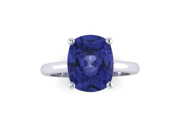10x8mm Cushion Cut Blue Sapphire Solitaire Engagement Ring 14K White Gold Wedding Ring Marraige Bridal Fine Jewelry Elegant Gemstone -V1131