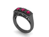 14K Black Gold Edwardian Three-Stone Genuine Ruby Engagment Ring Vintage Wedding Estate Fine Jewelry Antique Ring Anniversary Gift -V1134