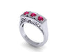 14K White Gold Edwardian Three-Stone Genuine Ruby Engagment Ring Vintage Wedding Estate Fine Jewelry Antique Ring Anniversary Gift -V1134