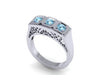 14K White Gold Edwardian Three-Stone Aquamarine Engagment Vintage Wedding Estate Fine Jewelry Antique Ring Anniversary Gift Unique - V1134