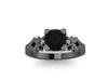 Unique Vintage Engagement Ring 6.5mm Genuine Black Diamond Center 14K Black Gold Diamond Wedding Ring Estate Fine Jewelry Bridal Set -V1135
