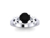 Unique Vintage Engagement Ring 6.5mm Genuine Black Diamond Center 14K White Gold Diamond Wedding Ring Estate Fine Jewelry Bridal Set -V1135