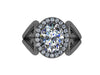 14k Black Gold Unique Engagement Ring Oval Moissanite Bridal Ring Heart Statement Ring Diamond Gift Marriage Brilliant Wedding Ring - V1137