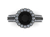 14k Black Gold Engagement Ring Round 7mm Genuine Black Diamond Center White Diamond Halo Double Shank Ring Custom Jewelry Gem Gifts - V1138