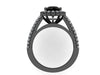 14k Black Gold Engagement Ring Round 7mm Genuine Black Diamond Center White Diamond Halo Double Shank Ring Custom Jewelry Gem Gifts - V1138