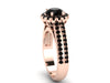14k Rose Gold Unique Engagement Ring Round 7mm Genuine Black Diamond Center Black Diamond Halo Double Shank Ring Custom Jewelry Gifts- V1138