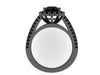 14k Black Gold Unique Engagement Ring Round 7mm Genuine Black Diamond Ctr Black Diamond Halo Double Shank Ring Custom Jewelry Gifts- V1138
