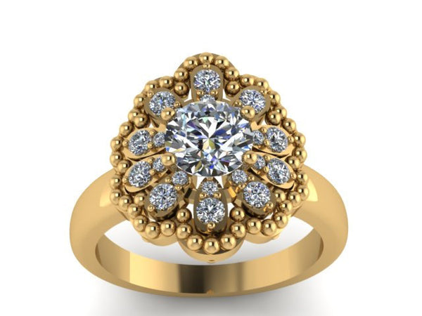 Yellow Gold Engagement Ring Forever One Moissanite Engagement Ring Diamond Wedding Ring 14k White Gold Bridal Ring Flower Unique-V1141