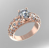 Moissanite Engagement Ring 14K Rose Gold Ring with 6.5mm Round Charles and Colvard Forever One Moissanite Center Bridal Jewelry- V1040