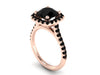 Halo Black Diamond Engagement Ring Wedding Ring 14K Rose Gold with 8mm Round Genuine Black Diamond Center Unique Engagement Ring - V1090