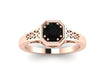 Edwardian Moissanite/Black Diamond Engagement Ring 14K White, Black, Rose, Yellow Gold - V1118