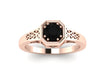 Edwardian Moissanite/Black Diamond Engagement Ring 14K White, Black, Rose, Yellow Gold - V1118