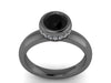 Genuine Black Diamond Engagement Ring Modern Statement Ring Marriage Proposal Unique Engagement Ring - V1139