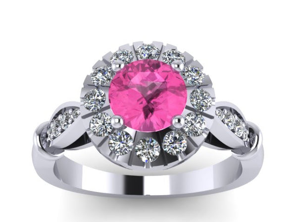 Pink Sapphire Engagement Ring 14k Gold Wedding Ring Genuine Diamond Engagement Ring - V1140