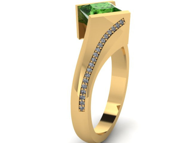 Art Deco Style Emerald and Diamond Ring - Aladdins Cave Jewellery
