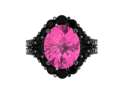 Pink Sapphire Engagement Ring 14K Black Gold Oval Pink Sapphire Center Natural Black Diamond Ring Custom Jewelry Gifts For Her Unique- V1146