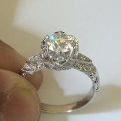 Platinum Forever One Engagement Ring Estate Fine Jewelry Diamond Vintage Engagement Ring Engraved Jewelry Platinum Engagement Ring - V1154