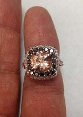 Unique Engagement Ring Black Diamond Wedding Ring Gemstone Engagement Ring 14K Rose Gold Ring Unique Gifts Morganite Fine Jewelry - V1096