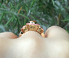 Art Deco 6mm Citrine Center Pink Sapphire Engagement Ring Gemstone Ring Vintage Wedding Three Stone Ring 14K Yellow Gold Fine Jewelry -V1111