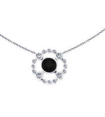 Black Diamond Necklace 14K White Gold Necklace with 5mm Black Diamond Center Valentine's Gift Women's Jewelry Gemstone Necklace Gems- V1074