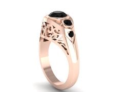 Natural Black Diamond Engagement Ring Vintage Engagement Ring Diamond Ring Filigree Design 14k Rose Gold Bridal Ring Wedding Unique - V1145