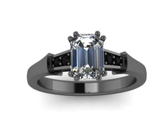 Black Diamond Engagement Ring 14k Black Gold Wedding Ring Sparkly Forever Brilliant Emerald Cut Moissanite Engagement Ring Unique Ring-V1147