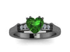 Heart Green Emerald Engagement Ring Diamond Engagement Ring 14k Black Gold Wedding Ring Sparkly Engagement Ring Unique Bridal Vintage -V1148