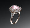 Engagement Ring Double Halo Morganite Wedding Ring 14K Rose Gold with 8x6 Radiant Cut Peachy Pink  Morganite Center Fine Jewelry  - V1061