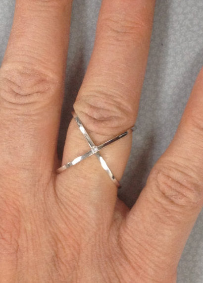 Diamond Ring Modern Ring 14K white gold Ring X design ring Fashion Rin –  JewelryArtworkByVick