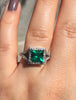 Emerald Engagement Ring Princess Cut Diamond Engagement Ring 14K White Gold with 6.5x6.5mm Green Emerald Center Unique Gemsotne Rings- V1087