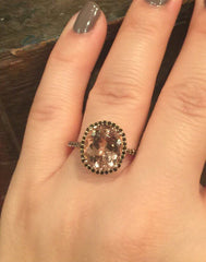 Oval Morganite Engagement Ring Unique Engagement Ring Genuine Black Diamond Wedding Ring 14K Rose Gold Unique Bridal Ring Etsy Ring - V1097