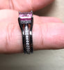 Pink Sapphire Engagement Ring Matching Diamond Band 14k Black Gold Bridal Set Princess Cut Sapphire Unique Wedding Ring Valentine's - V1156