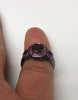 Art Deco 6mm Natural Black Diamond Center Pink Sapphire Engagement Ring Vintage Wedding Three Stone Ring 14K Black Gold Fine Jewelry -V1111