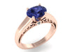 Oval Blue Sapphire 14k Rose Gold Engagement Ring Diamond Ring Unique Engagement Jewelry Filigree Sapphire Engagement Ring Marriage  -V1160