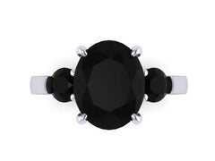 Oval Genuine Black Diamond Engagement Ring 14k White Gold Three-Stone Wedding Ring Black Diamond Bridal Jewelry Unique Marriage Ring - V1164