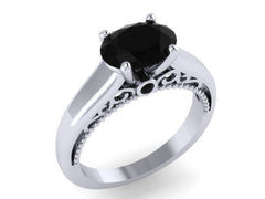 Black Diamond Engagement Ring 14k White Gold Wedding Ring Oval Diamond Unique Engagement Jewelry Filigree Engagement Ring Marriage  -V1160