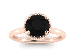 Black Diamond Engagement Ring 14k Rose Gold Wedding Ring Round Unique Engagement Jewelry Classic Engagement Ring For Women Genuine -V1161